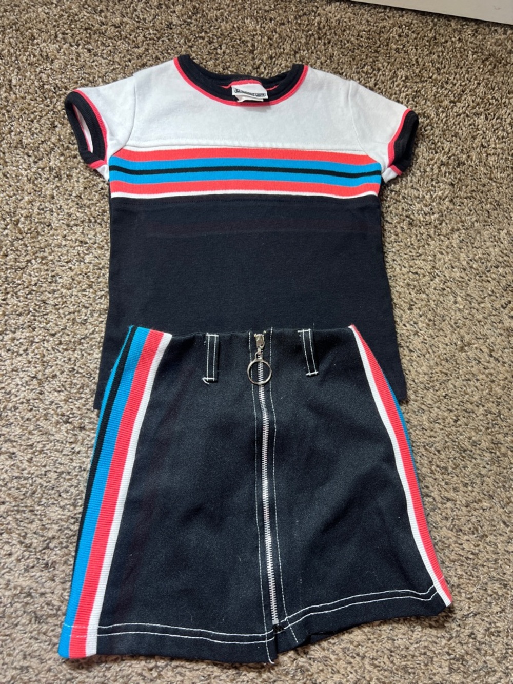 Vintage 90s Striped Black and White Top and Skirt Set